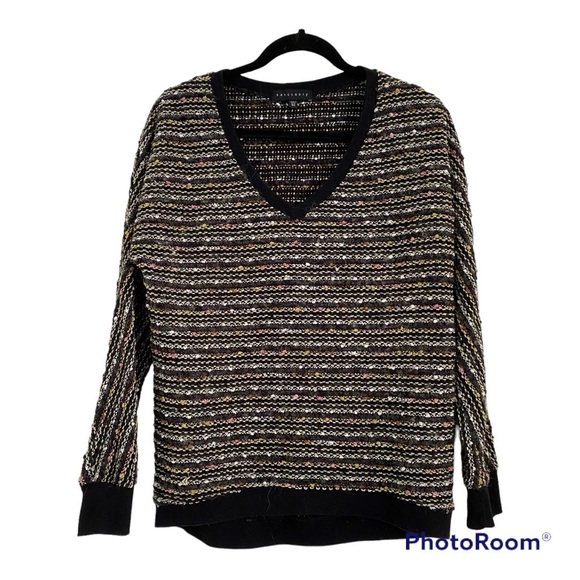 Anthropologie x Sanctuary Black Multicolor Weave Vneck Sweater, Size Xsmall - Picture 2 of 7